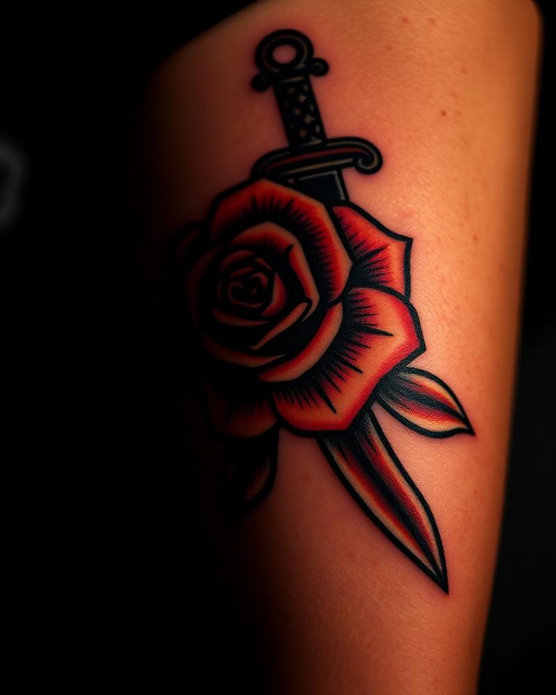 Rose & Dagger — Traditional tattoo by Eli Kade