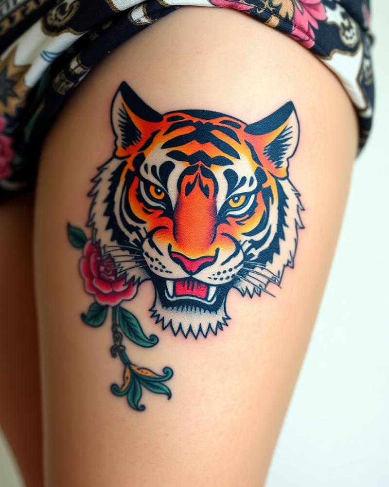 Tiger & Peony — Neo-Traditional tattoo by Mara Voss